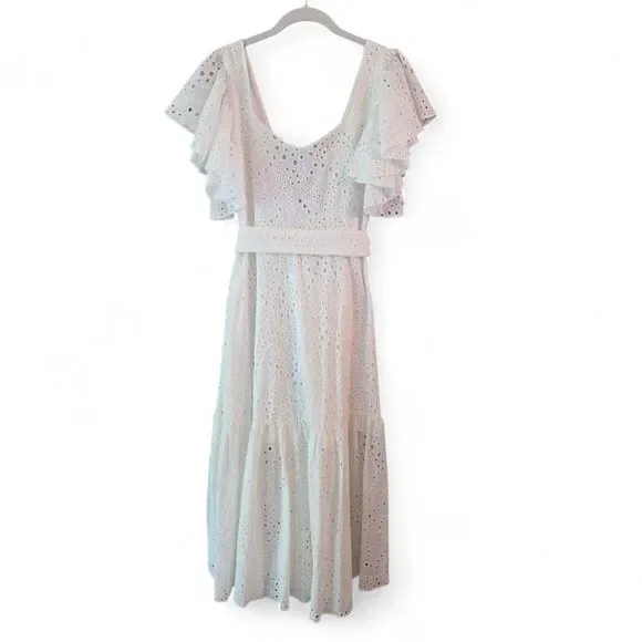 Zara White Wrap Midi Dress with Flutter Sleeves - Picture 2 of 11